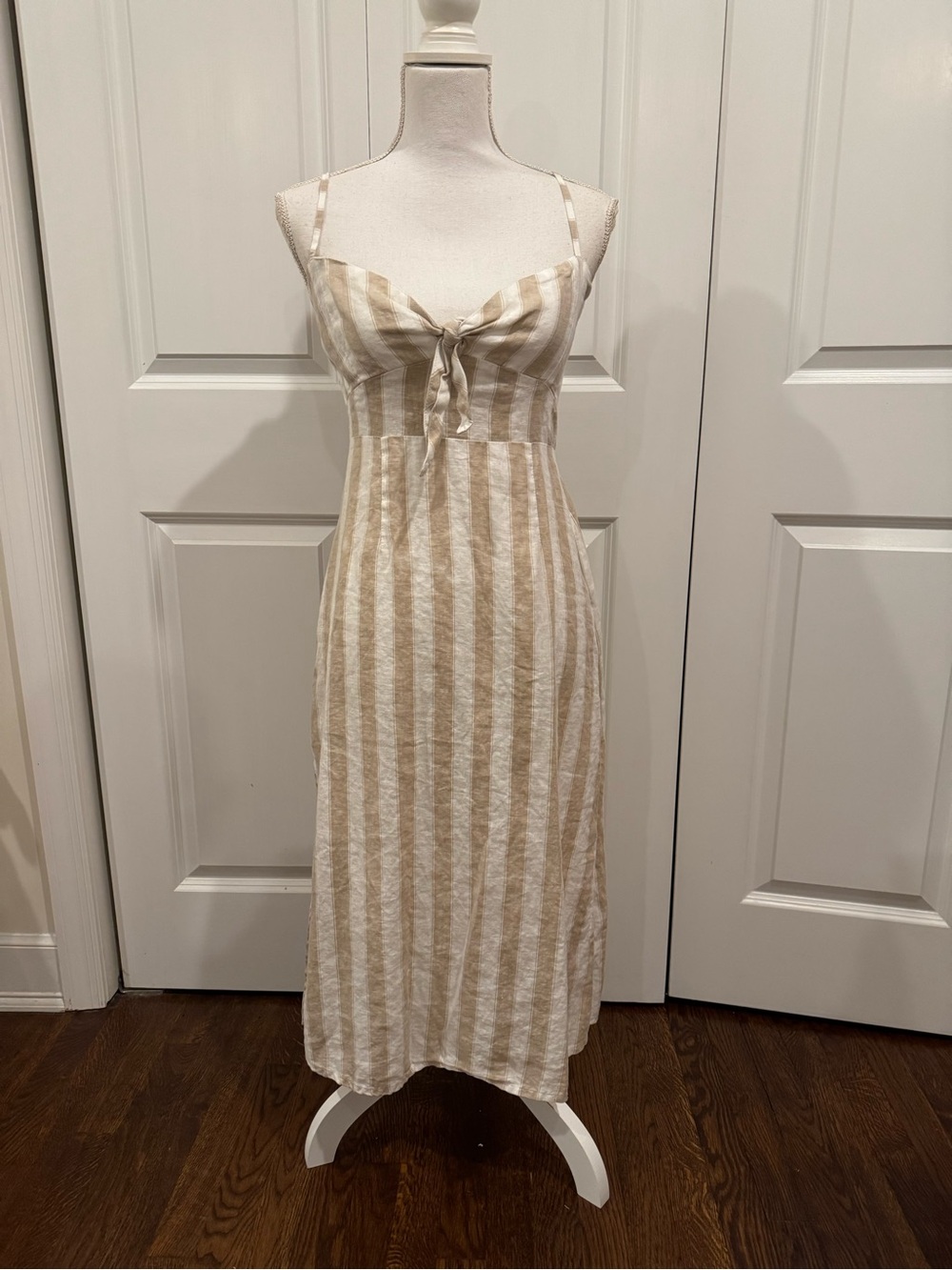 Faithfull the Brand Fiscardo Linen Striped Tie Front Midi Dress M